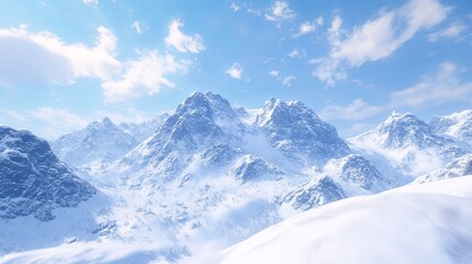 Obraz premium A majestic mountain range covered in snow, with a clear blue sky in the background.