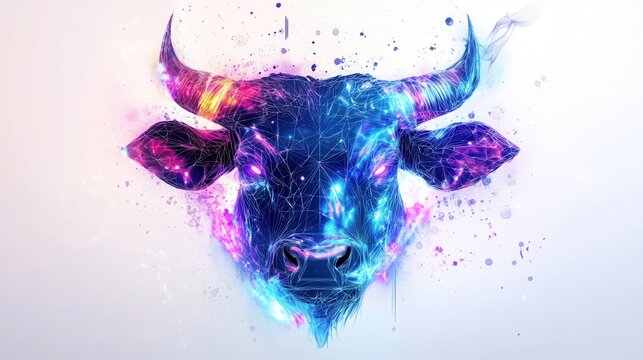 A bold Taurus zodiac illustration with glowing geometric patterns and cosmic energy. This high-resolution 8K artwork is perfect for astrology-inspired designs.