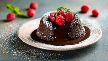 molten chocolate lava cake with raspberries