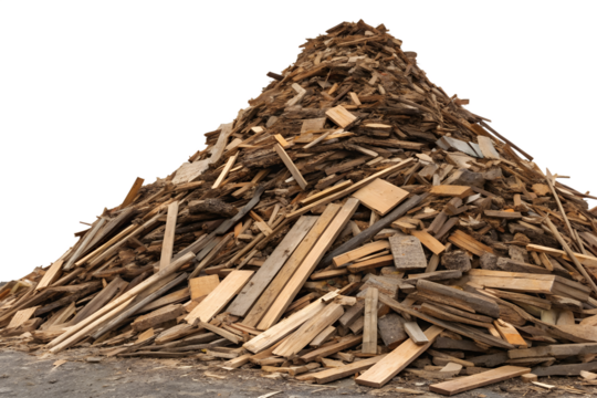 Large pile of wooden debris for recycling and construction sites