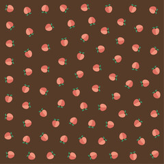 a pattern of peachs with leaves on a brown background