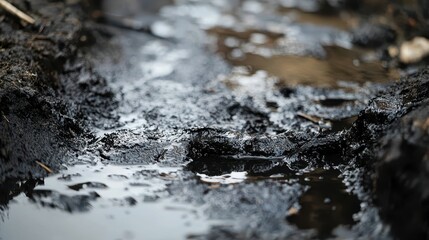 Obraz premium Dark Sludge Leaking from Clogged Underground Sewer System