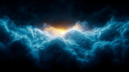 Fototapeta premium Dramatic Cloudscape With Glowing Light Piercing Through Dark Clouds