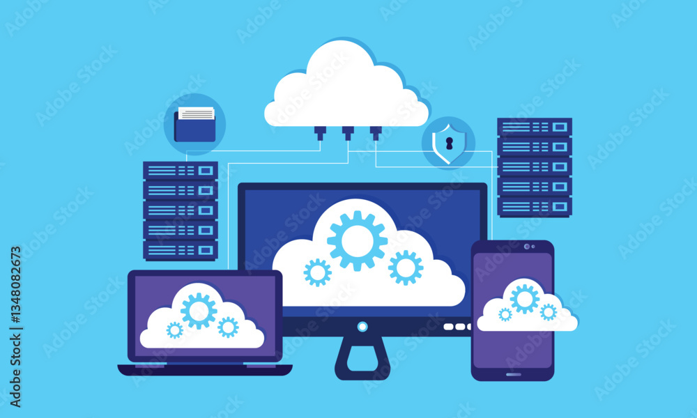 Poster cloud computing services and technology, data storage concept