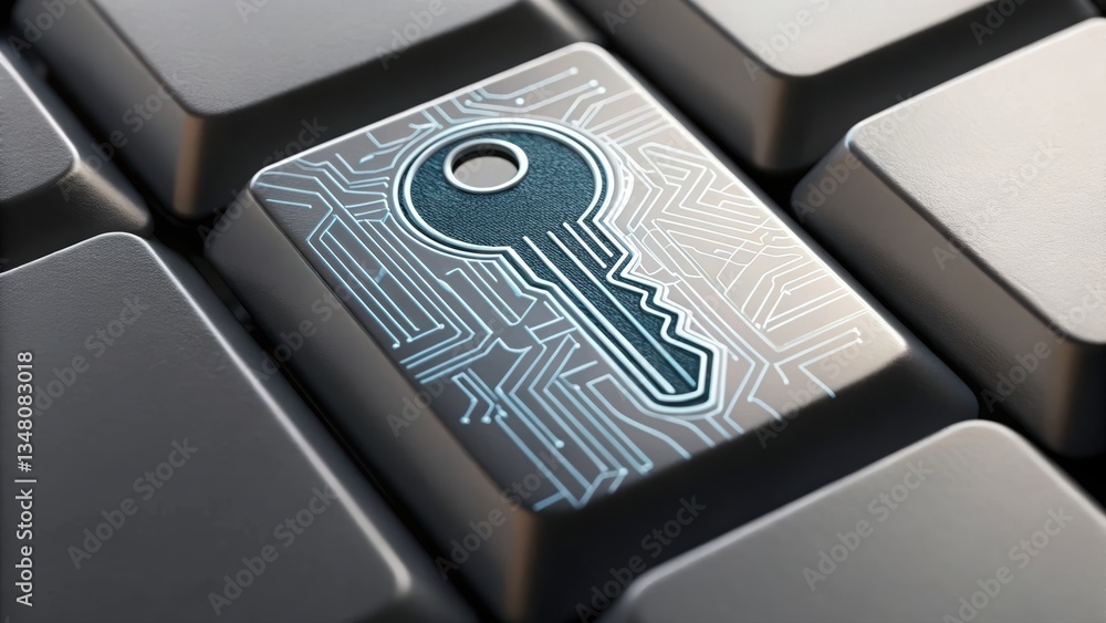 Poster key on a computer keyboard representing the concept of cybersecurity and decentralized blockchain so