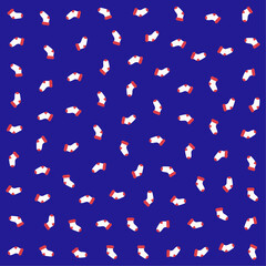 a blue background with a bunch of red and white socks