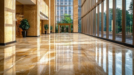Fototapeta premium Elegant Marble Floor in Luxury Hotel Lobby with Natural Light