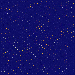 a blue background with orange dots and a white dot