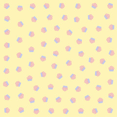 a yellow background with a pattern of cupcakes and donuts
