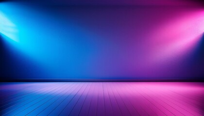 empty studio room with blue and purple gradient light from top right and pink floor