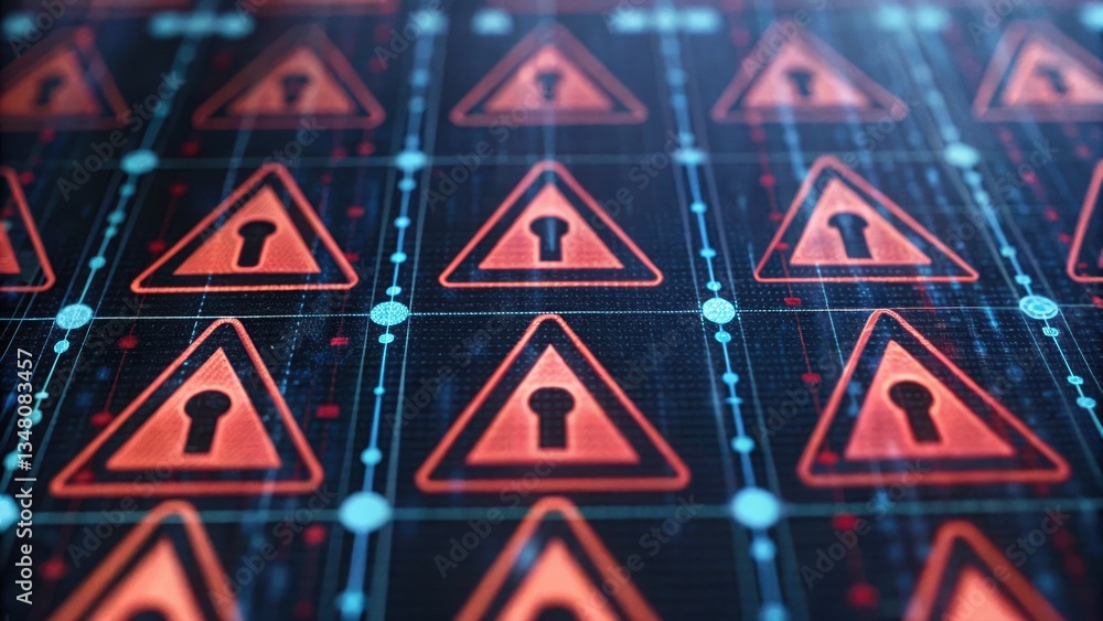 Poster red triangle pattern representing cybersecurity risk in financial data and digital security threats