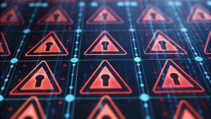 Red triangle pattern representing cybersecurity risk in financial data and digital security threats