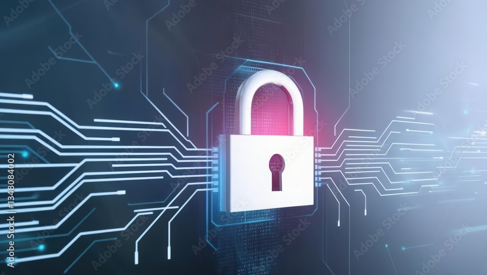 Aufkleber high-tech lock symbol on a circuit representing advanced digital security and cyber protection