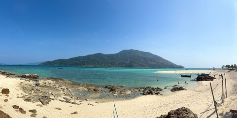 Beautiful sea beach panorama shot in Lipe island Thailand.