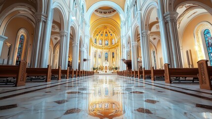 Obraz premium Stunning Grand Cathedral Interior with Elegant Marble Flooring