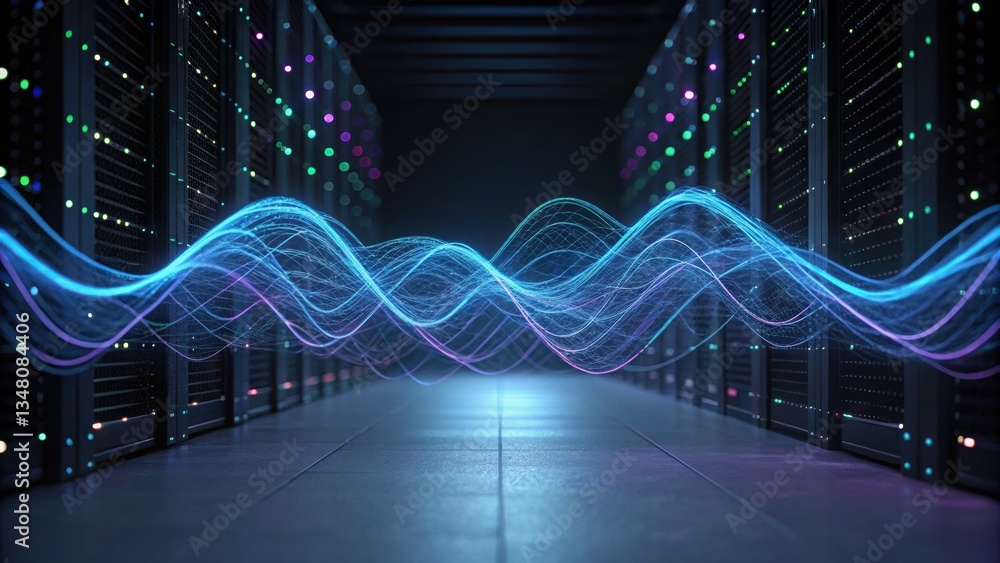 Aufkleber colorful lines flowing from a server signifying the impact of digital transformation on technology s