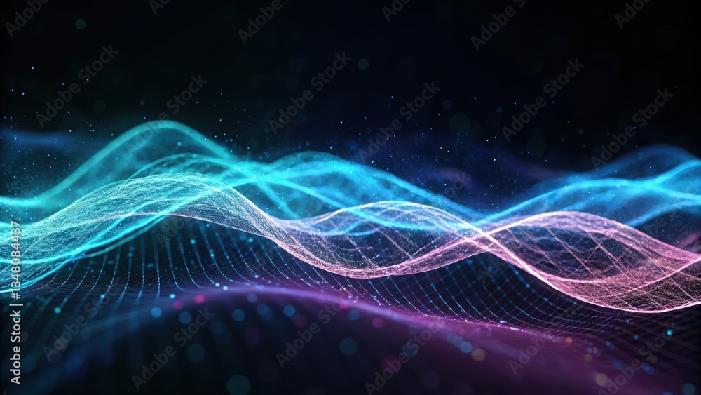 Poster abstract wave of light flowing through space illustrating the energy of digital transformation conce