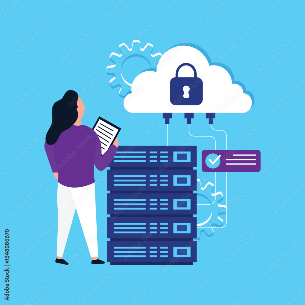 Aufkleber network administrator securing cloud data storage with encrypted lock symbol