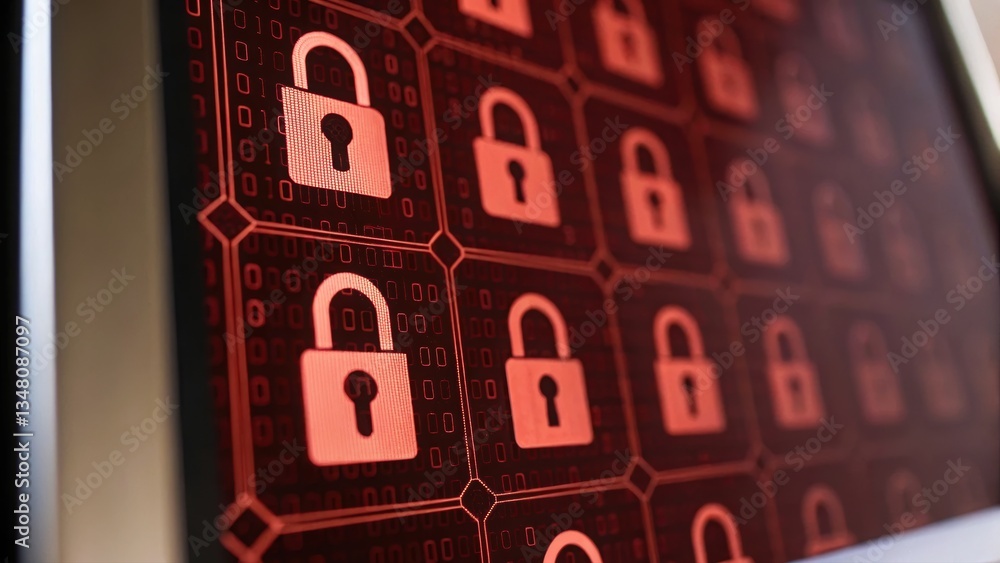 Aufkleber warning alert on computer screen featuring a secure padlock icon indicating ransomware infection