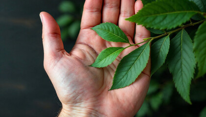 Bay leaves HD image. Fresh bay leaves on palm hand HD wallpaper