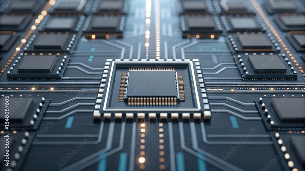 Poster detailed view of a computer chip representing sophisticated ai-powered automation in modern technolo