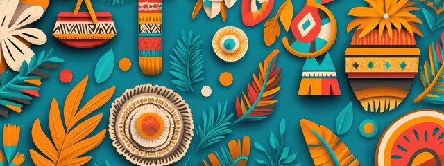 Vibrant Tropical Decor Elements with Textures and Patterns
