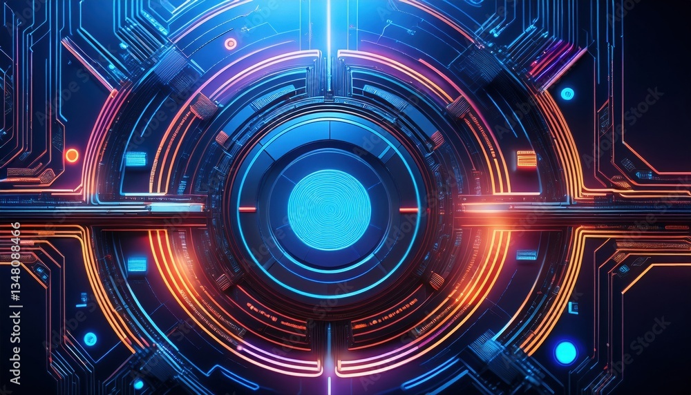 Poster futuristic circuitry featuring a glowing circle illustrating the ultra-modern ai powered automation 