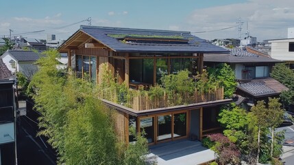 Stylish Japanese Home with Rooftop Garden and Serene Landscape