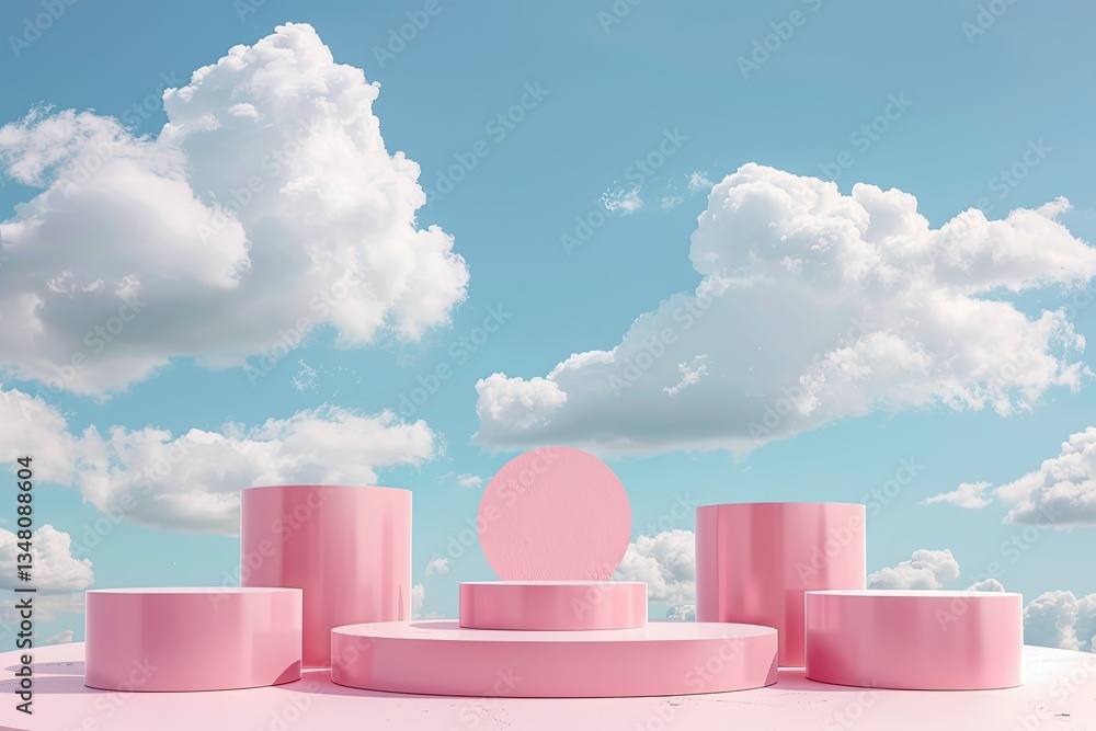 Poster pixel perfect image of abstract minimal nature scene empty stage with podiums