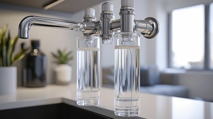 Modern Water Filtration System Installed Under Kitchen Sink