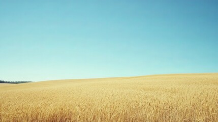 Golden wheat field under a clear blue sky, symbolizing agriculture and rural life.
