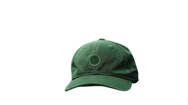 Green baseball cap isolated on transparent background with embroidered logo