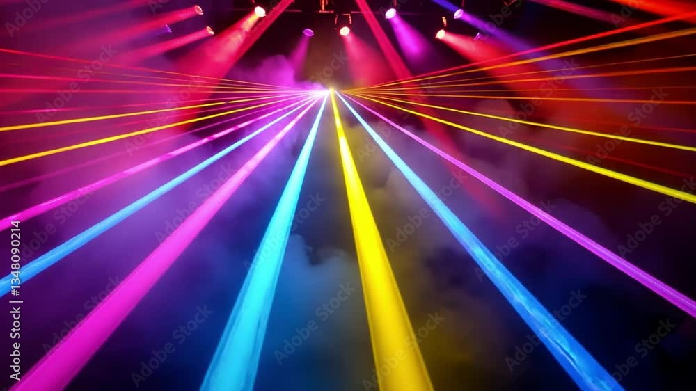 Aufkleber vibrant laser beams and colorful lights create dynamic performance, illuminating fog filled atmosphe