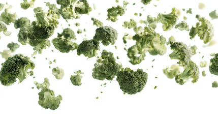 falling broccoli isolated on white 
