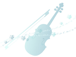 Obraz premium 青いバイオリンと花のイラスト