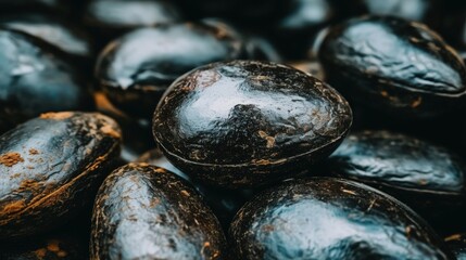 Dark Roasted Cacao Beans Closeup