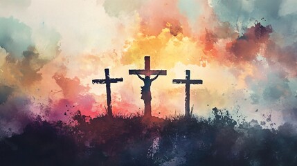 Crosses at Golgotha, The three crosses of Jesus Christ on the hill.