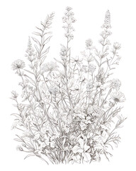 Obraz premium .Illustration of trees, leaves, grass and various botanical elements on a white background.