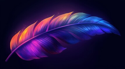 Obraz premium Neon Tropical Leaf Glowing Vibrantly In Dark Background