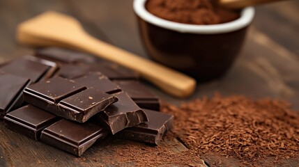 Dark Chocolate Blocks and Cocoa Powder