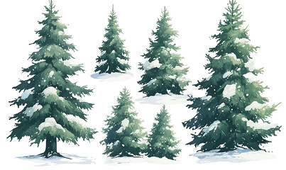 Obraz premium .Illustration of trees, leaves, grass and various botanical elements on a white background.