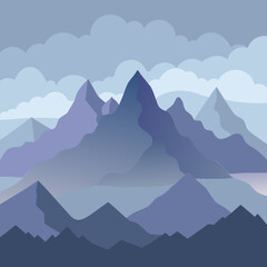 Naklejka premium An illustration vector of Mountains in the mist background.