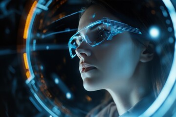 Female IT Analyst Scanning Digital Threats with AR Technology
