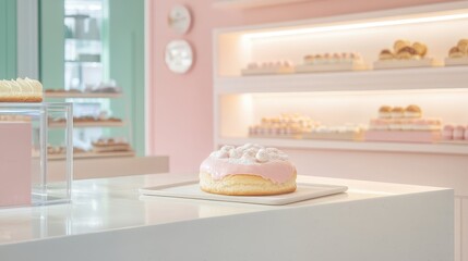 Pink Donut with Marshmallows in Bakery