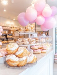 Delicious Pastry Shop Display with Balloons