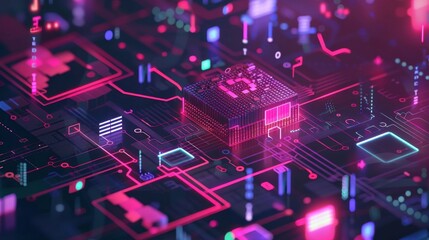 Cybernetic patterns glow in pink and blue hues perfect hash function mapping digital efficiency with technological accuracy.