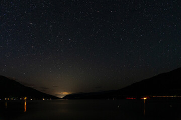 night stars above Shuswap lake beautiful landscape view
