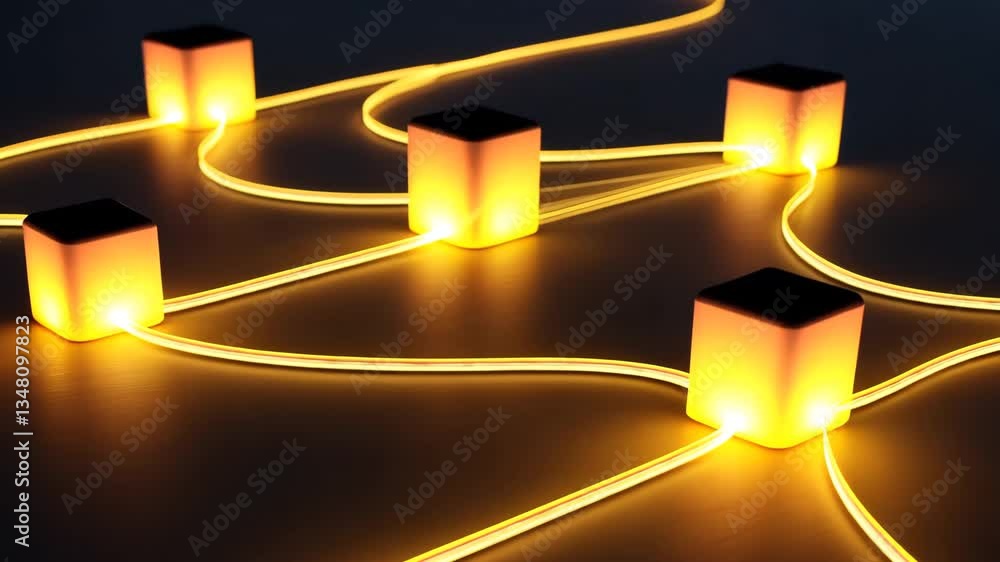 Poster glowing cubes and illuminated lines futuristic network design symbolizing connectivity and technolog