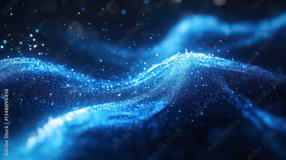 Poster abstract blue digital landscape with particles. possible use for technology background or digital ar