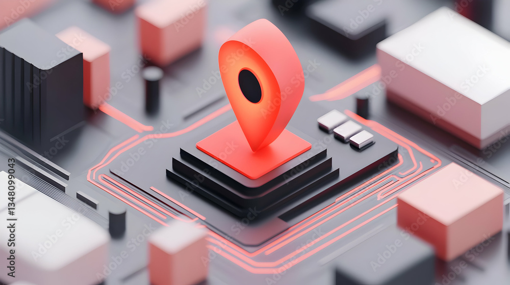 Canvas Prints glowing red location pin on a circuit board